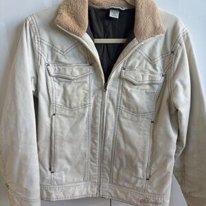 Cloudveil Women's Off White Corduroy Jacket with Tan Fleece Accents
